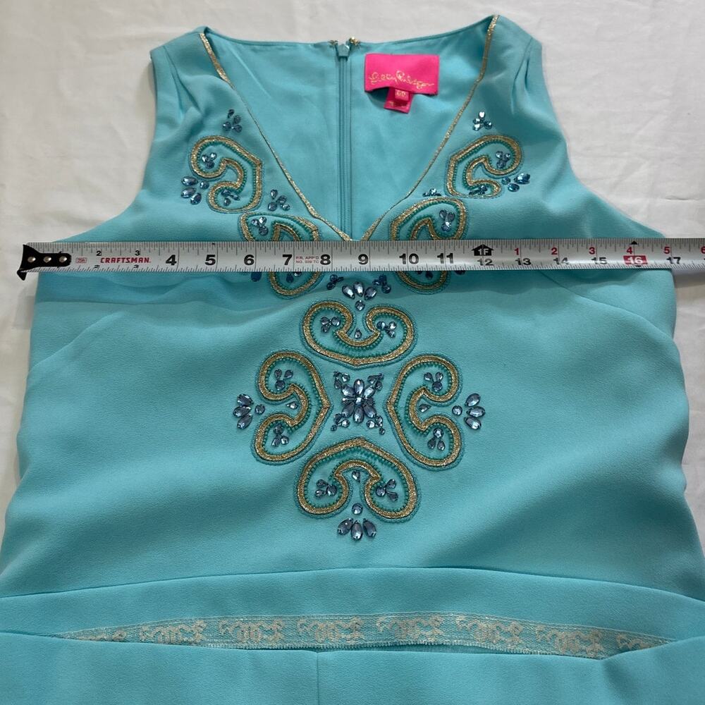 Lilly Pulitzer Womens 00 Penelope Blue Ibiza Embellished Jewel Satin Shift Dress - Picture 10 of 10